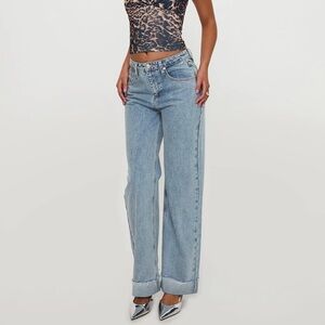 Princess Polly Ollie Cuffed Raw Hem Straight Legs Jeans